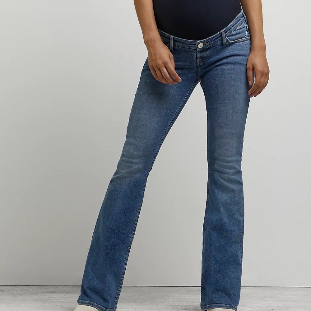 RIVER ISLAND BLUE MATERNITY FLARED JEANS SIZE 4R
